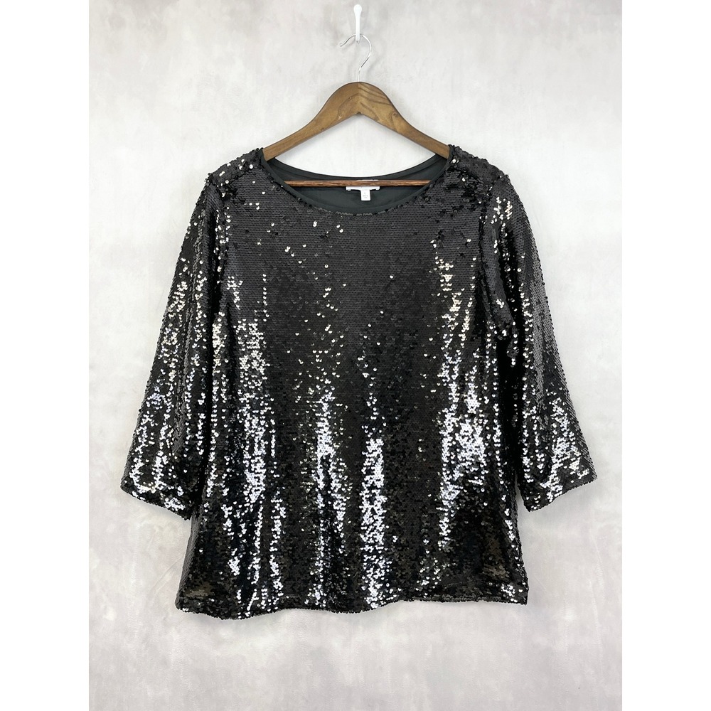 Stacy London Womens‎ Sequin Top Large Disco Party Glam Metallic Sparkle Showgirl